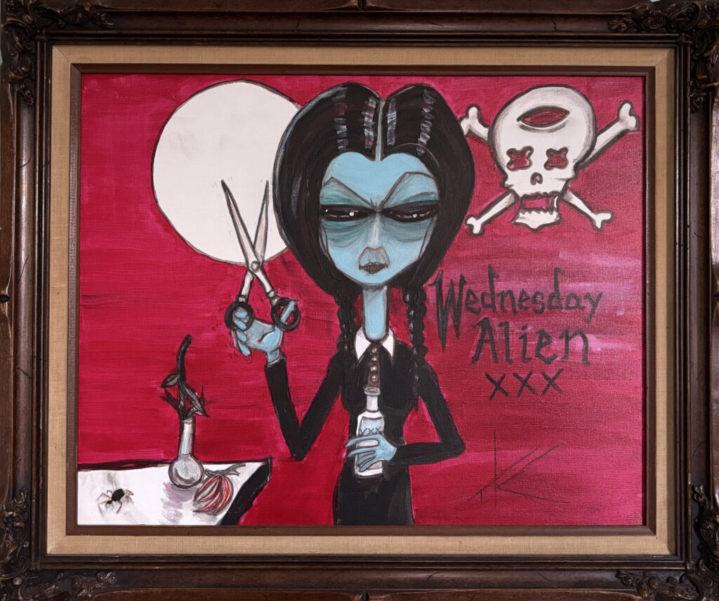 Alien Wednesday Addams movie acrylic painting by Tim Kelly Similar Alien entertainment Addams Family