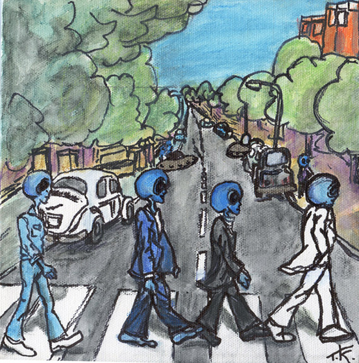 Alien Abby Road acrylic painting by Tim Kelly Similar Alien Alien Road Beatles Music