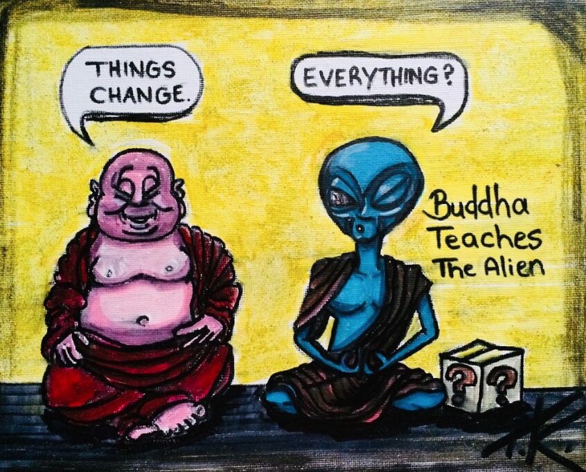 Alien Buddha acrylic painting by Tim Kelly Similar Alien
