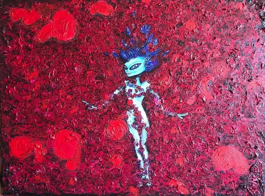 Alien American Beauty movie acrylic painting by Tim Kelly Similar Alien entertainment roses