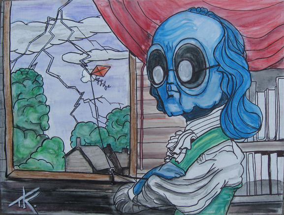 Alien Ben Franklin acrylic painting by Tim Kelly Similar Alien