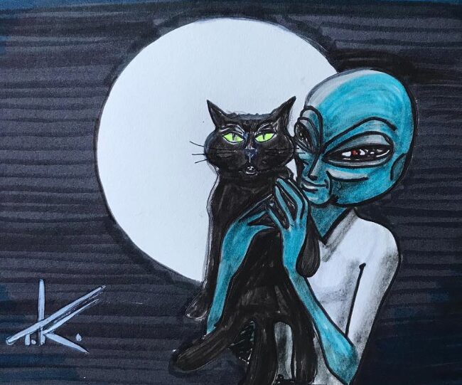 alien art full moon by Tim Kelly similar alien moon black cat