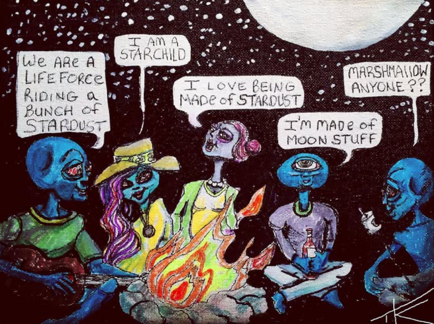 Alien campfire acrylic painting by Tim Kelly Similar Alien Life friends stardust