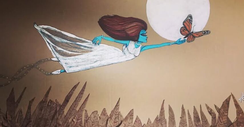Alien girl acrylic painting by Tim Kelly Similar Alien Life chasing butterflies