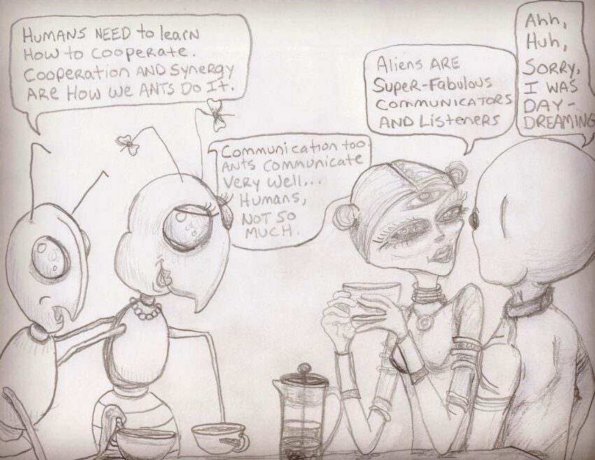 alien art coffee by Tim Kelly similar alien java cup bean ants