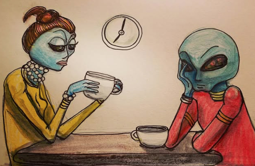 alien art coffee by Tim Kelly similar alien java cup bean bored
