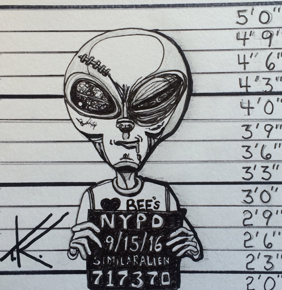 Alien Lineup acrylic painting by Tim Kelly Similar Alien Life arrest