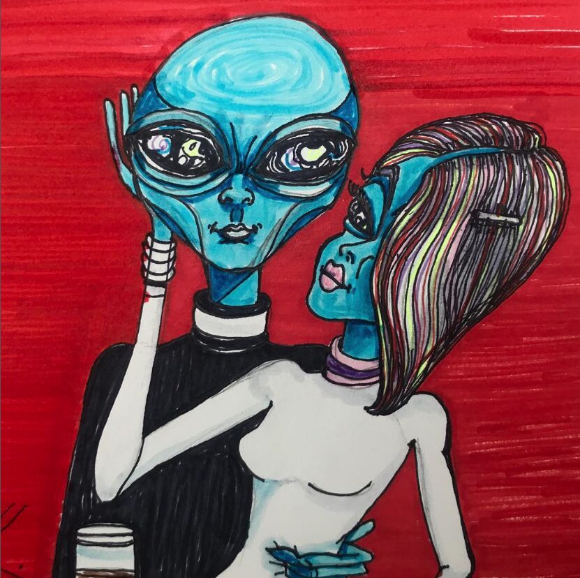 Aliens in Love acrylic painting by Tim Kelly Similar Alien