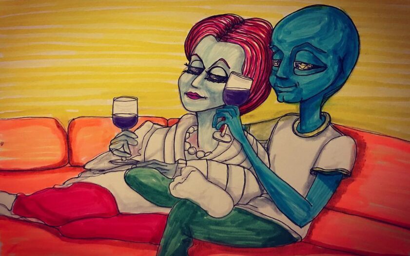 Aliens in Love acrylic painting by Tim Kelly Similar Alien