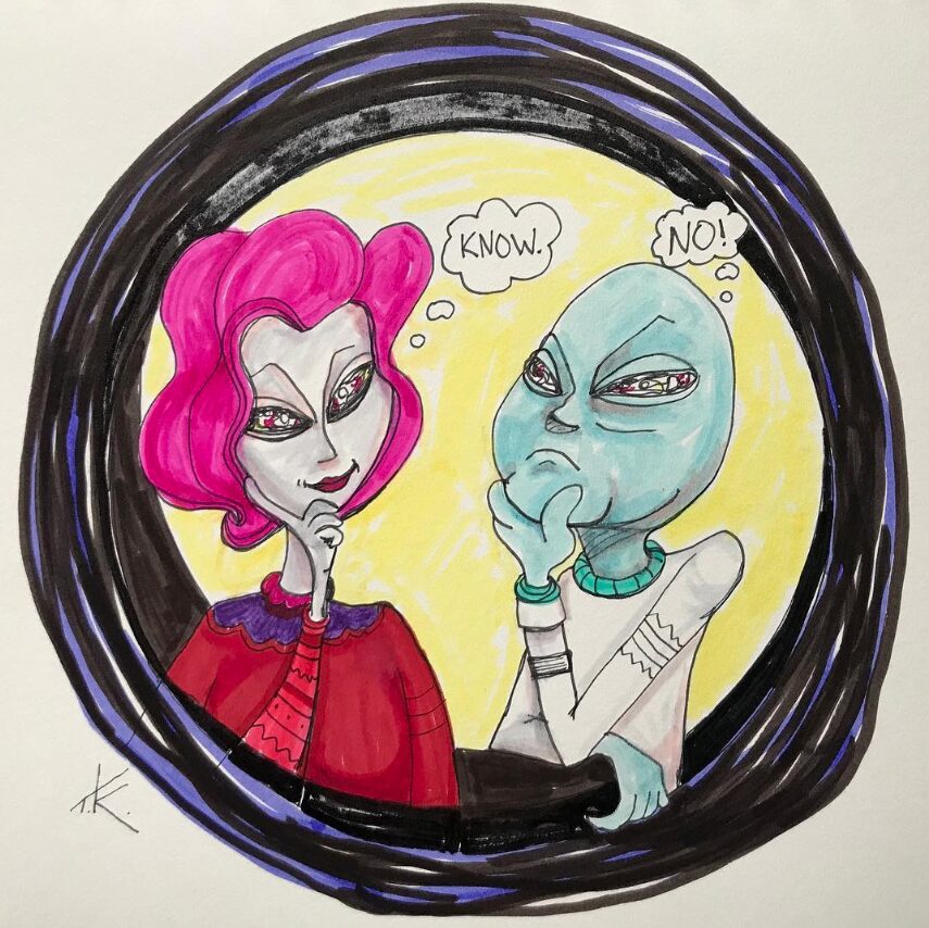 Aliens in Love acrylic painting by Tim Kelly Similar Alien
