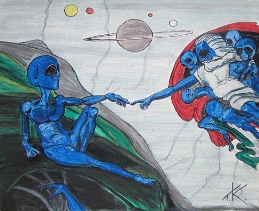 Alien Creation of Adam acrylic painting rendition of classic painting by Michelangelo
Created by Tim Kelly Similar Alien
