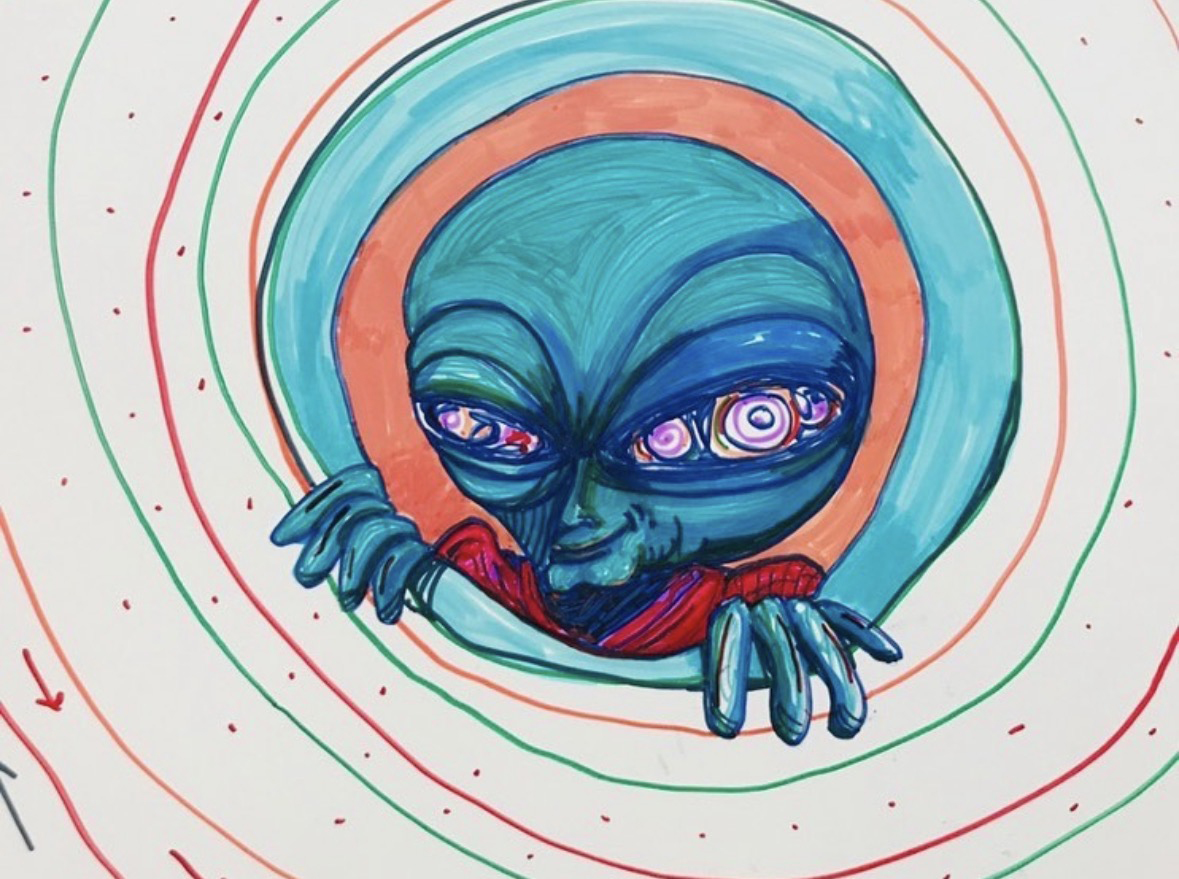 Aliendiscover acrylic painting by Tim Kelly Similar Alien Life peer out