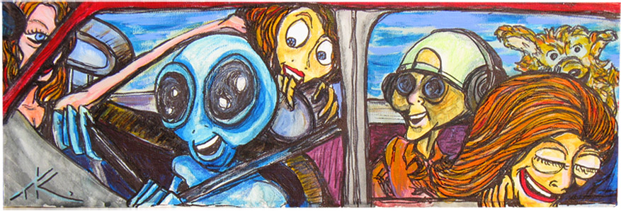 Alien art acrylic painting by Tim Kelly Similar Alien Life family Roadtrip