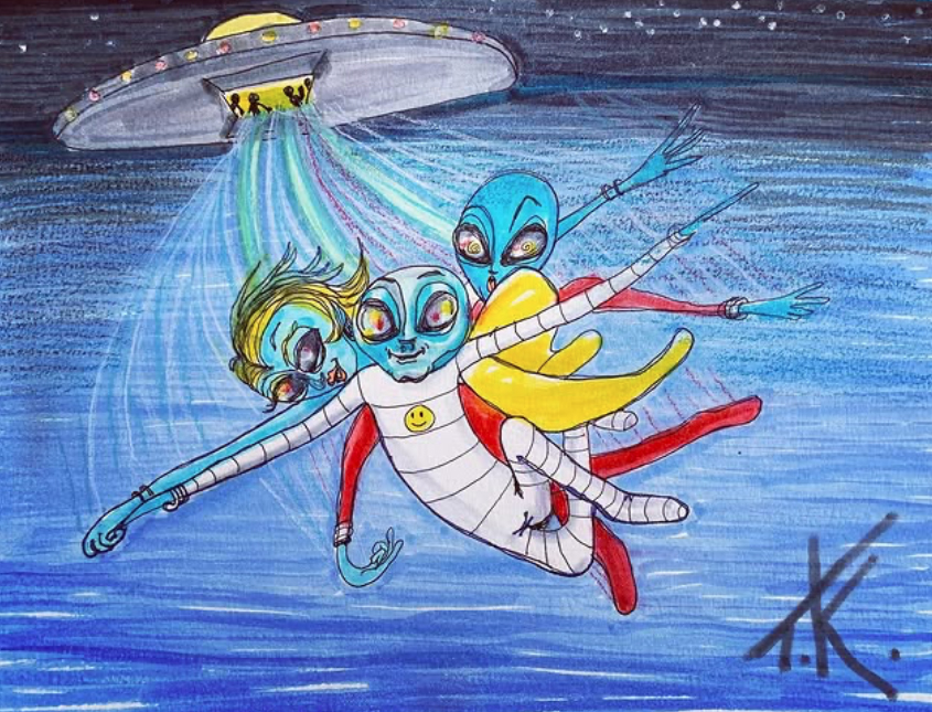 Alien Take the leap acrylic painting by Tim Kelly Similar Alien Life Freefall