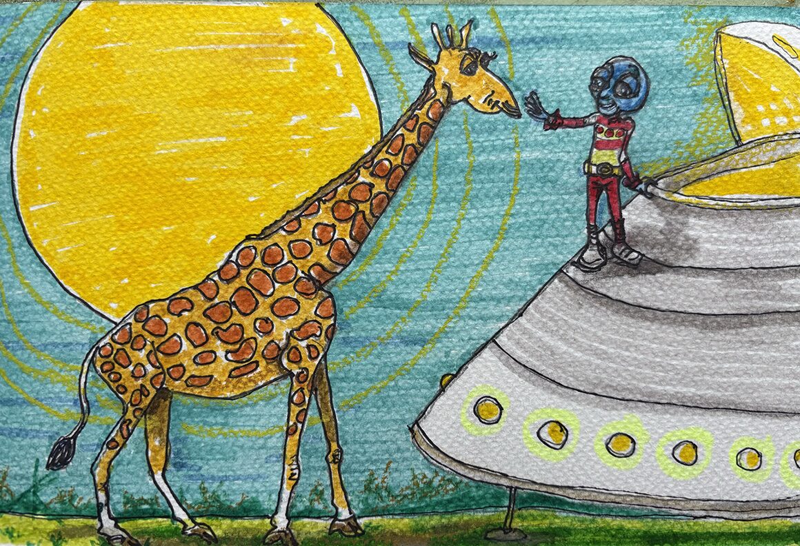 alien art giraffe by Tim Kelly similar alien sun ufo
