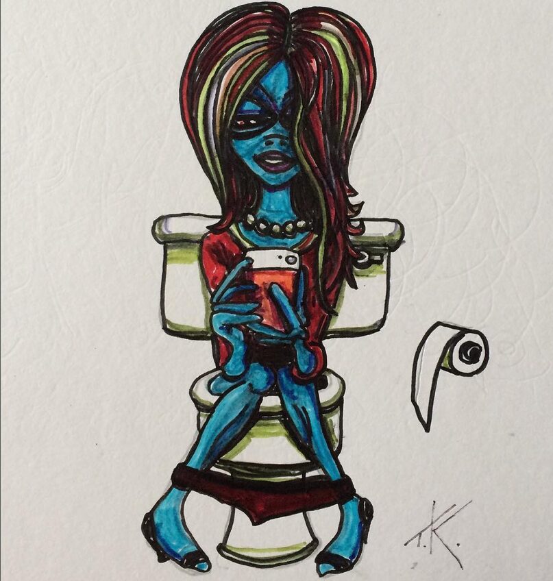 Alien pee acrylic painting by Tim Kelly Similar Alien Life social media in bathroom