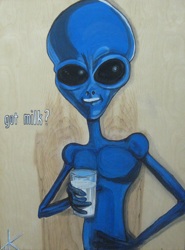 Alien Got Milk commercial acrylic painting by Tim Kelly Similar Alien entertainment dairy