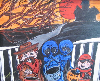 alien art holidays by Tim Kelly similar alien halloween candy trick or treat