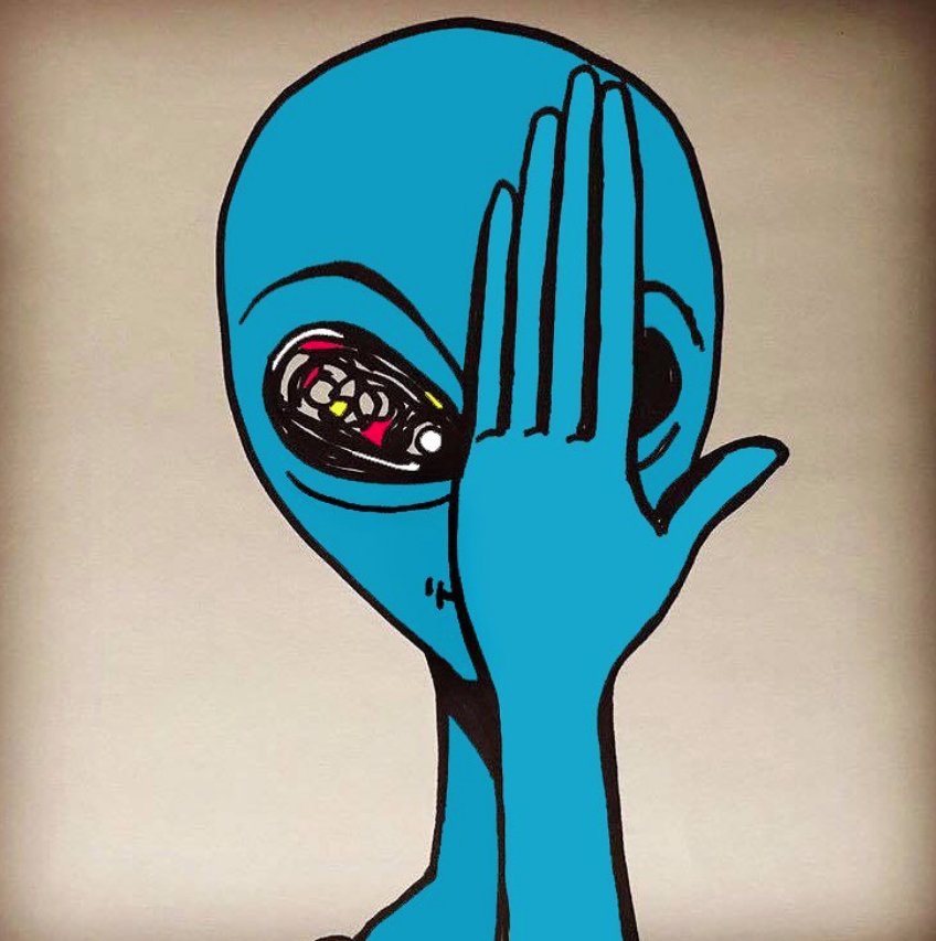 Alien Face acrylic painting by Tim Kelly Similar Alien Life cover your eye