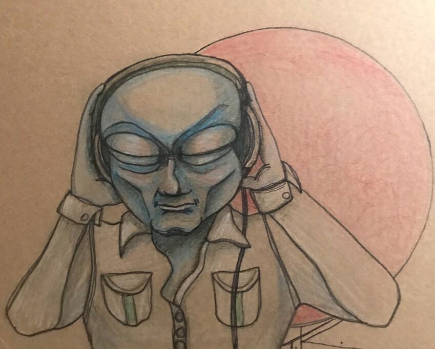 Alien Beats acrylic painting by Tim Kelly Similar Alien music headphones