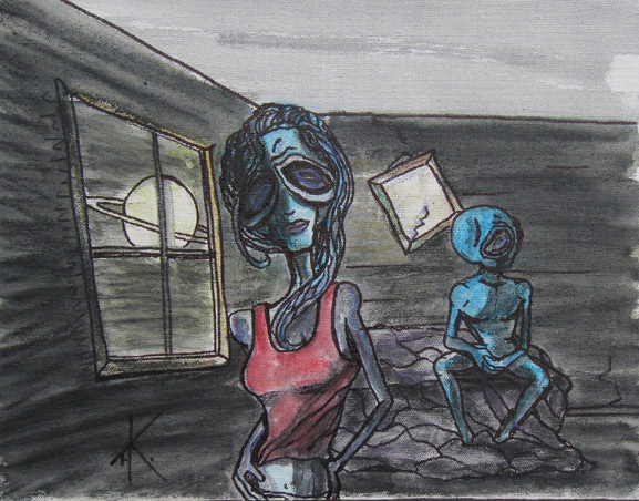 Aliens in Love acrylic painting by Tim Kelly Similar Alien