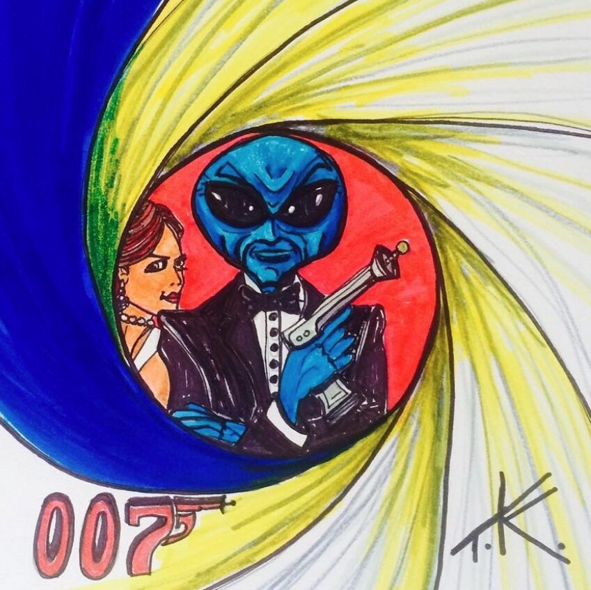 Alien James Bond movie acrylic painting by Tim Kelly Similar Alien entertainment 007