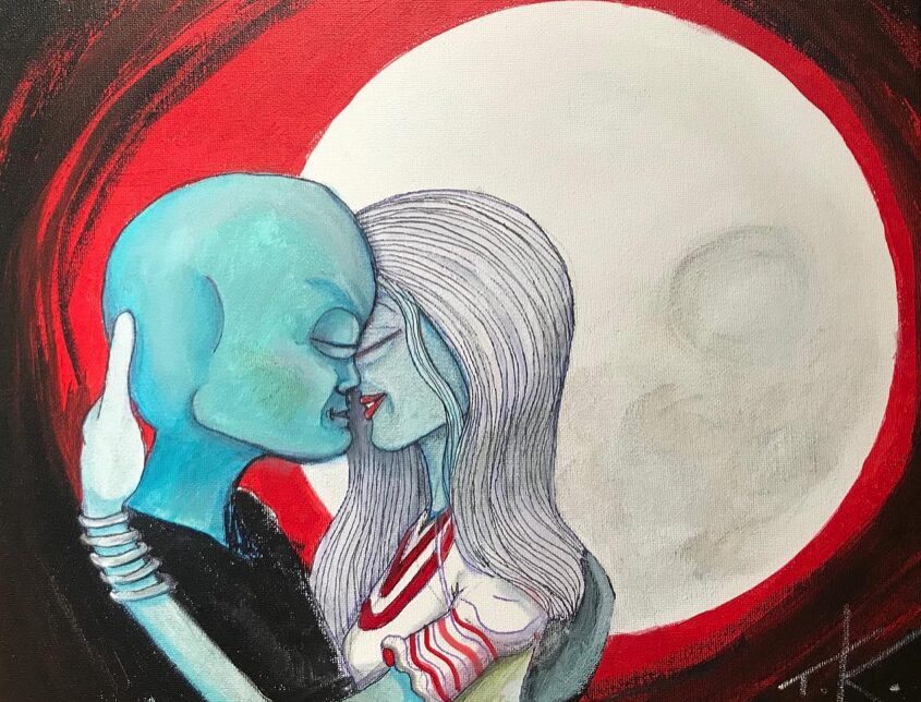 alien art full moon by Tim Kelly similar alien moon kiss