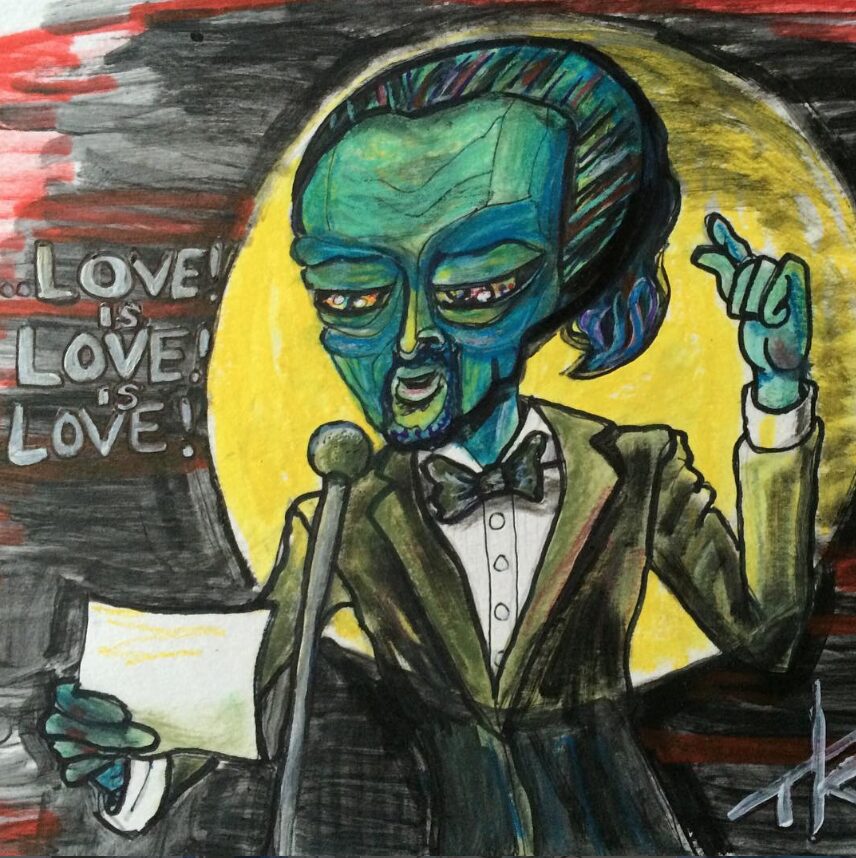 Alien Lin Manuel Maranda Broadway play acrylic painting by Tim Kelly Similar Alien entertainment Love is Love is Love