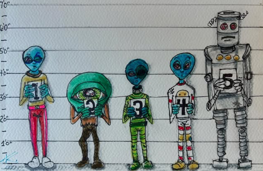 Alien Lineup acrylic painting by Tim Kelly Similar Alien Life suspects
