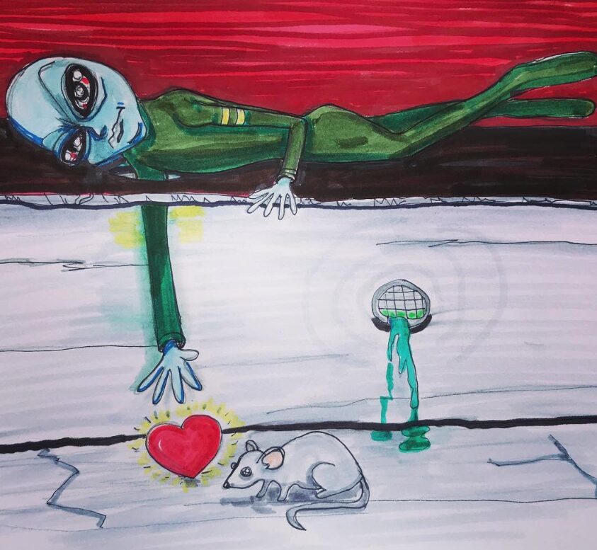 Looking for love in all the wrong places Aliens in Love acrylic painting by Tim Kelly Similar Alien