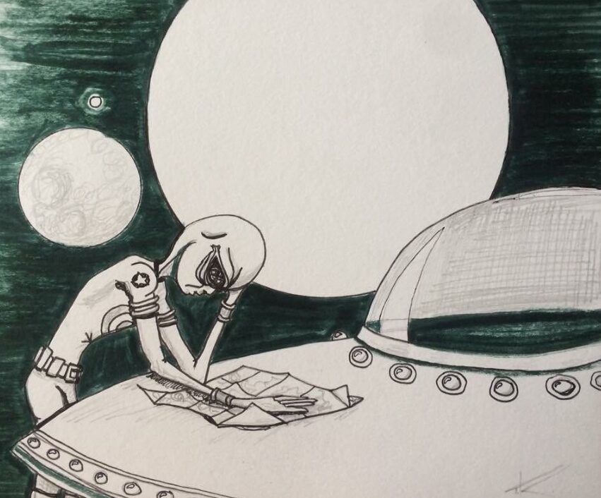 alien art full moon by Tim Kelly similar alien moon lost direction