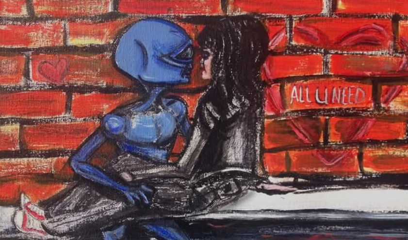 All you need is love Aliens in Love acrylic painting by Tim Kelly Similar Alien