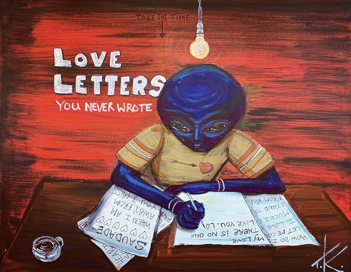 Love Letters Aliens in Love acrylic painting by Tim Kelly Similar Alien
