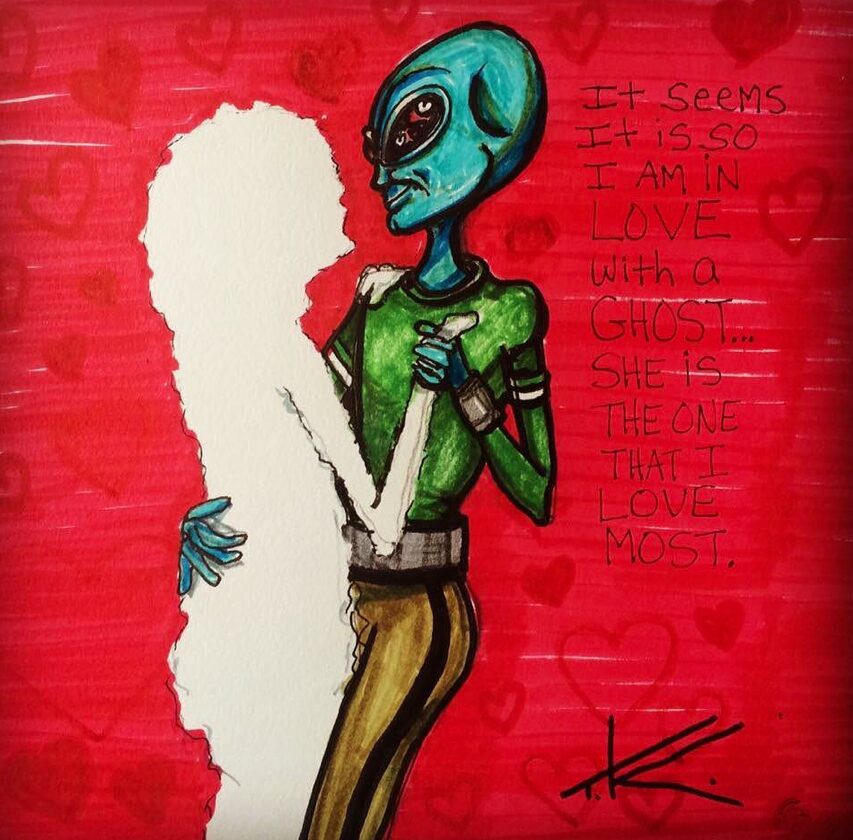 Aliens in Love acrylic painting by Tim Kelly Similar Alien in love with a ghost