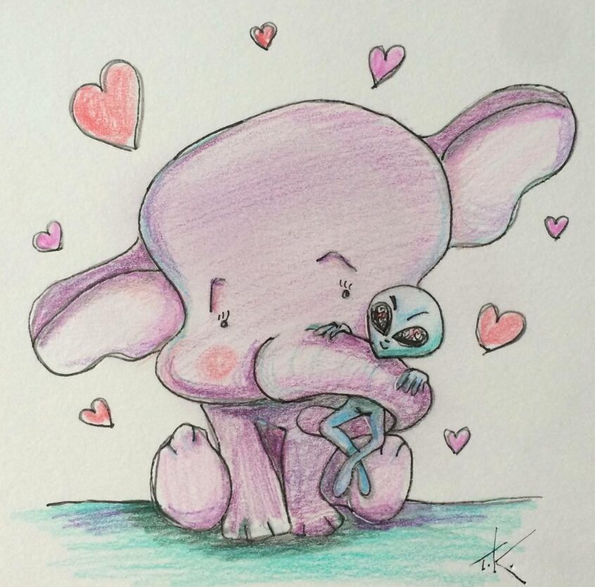 alien art elephant by Tim Kelly similar alien love heart