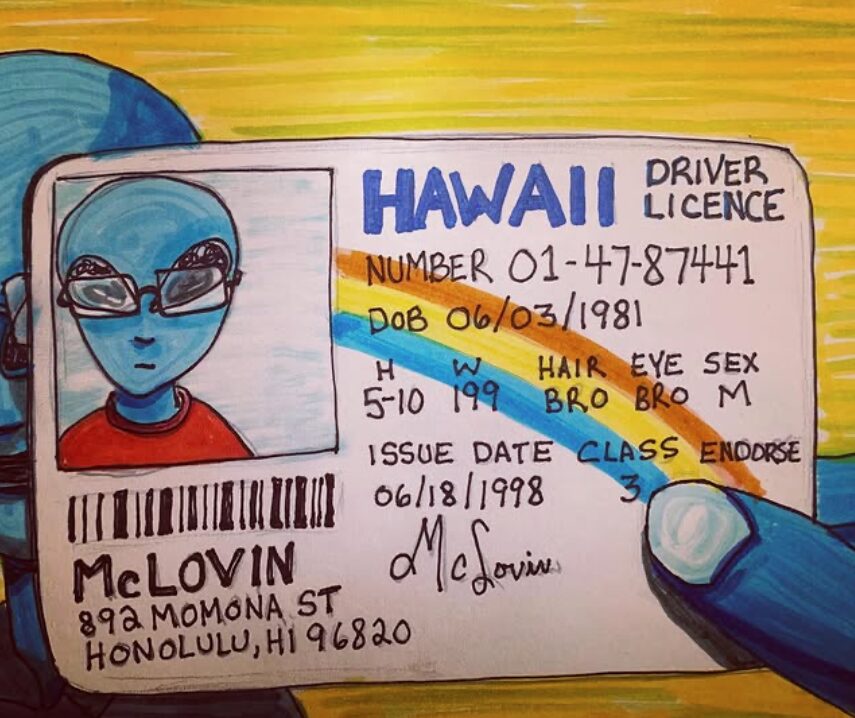 Alien McLovin movie acrylic painting by Tim Kelly Similar Alien entertainment Super Bad