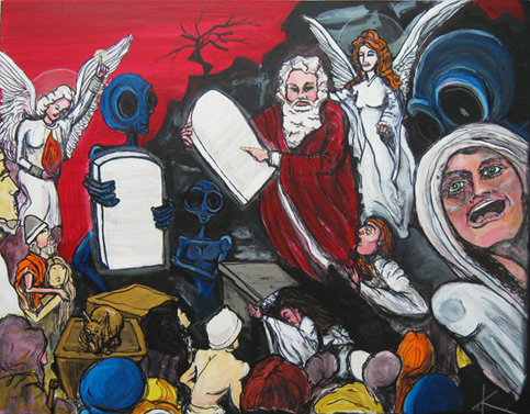 Alien Moses acrylic painting by Tim Kelly Similar Alien Ten Commandments