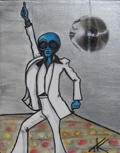 Alien Saturday Night Fever movie acrylic painting by Tim Kelly Similar Alien entertainment disco