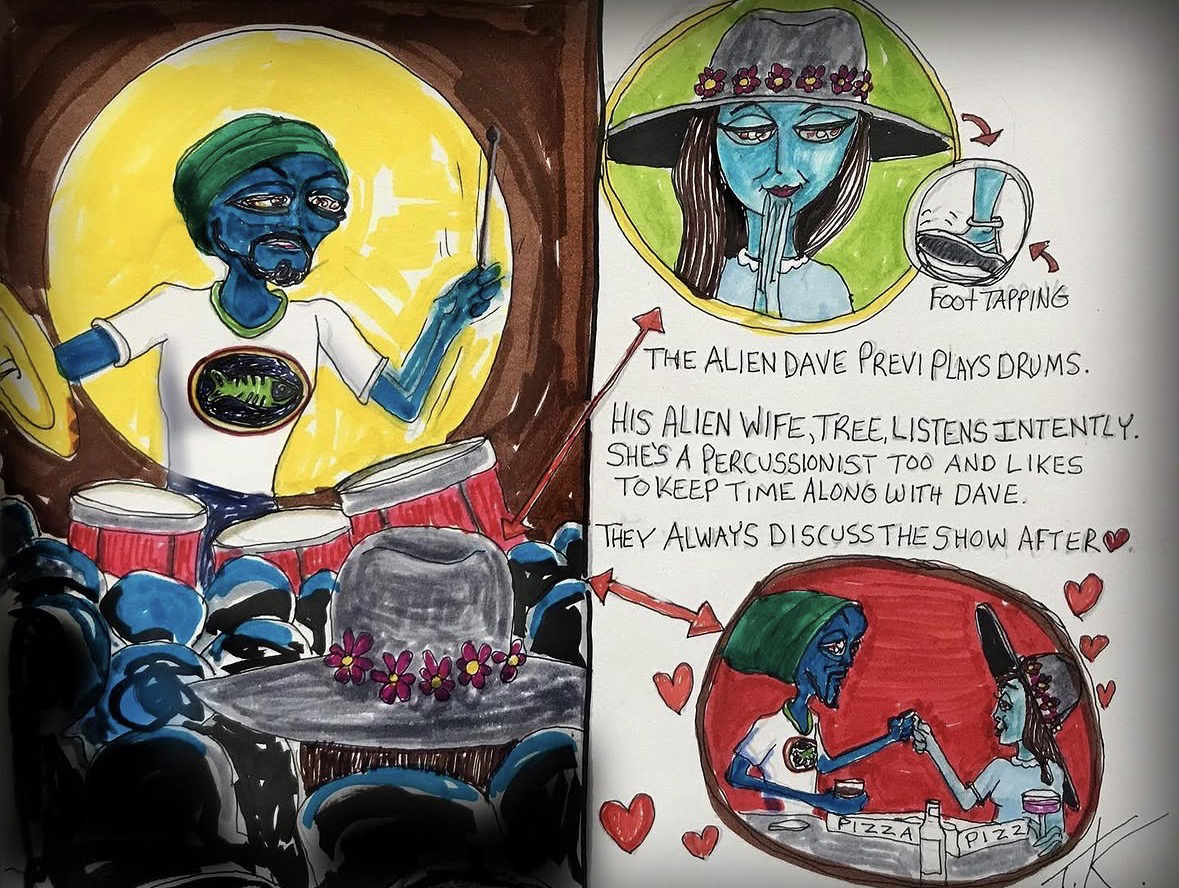 Alien drummer and his wife Dave Previ acrylic painting by Tim Kelly Similar Alien music