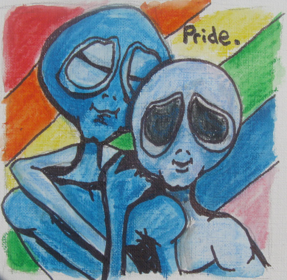 Pride Aliens in Love acrylic painting by Tim Kelly Similar Alien