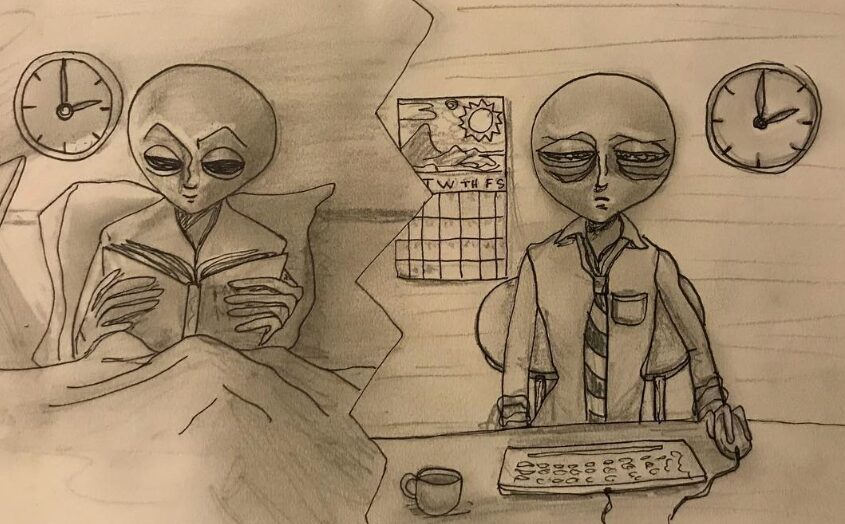 alien art sleep dream by Tim Kelly similar alien read in bed