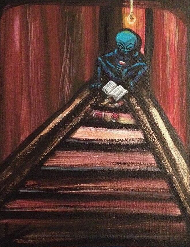 Alien Solitaire acrylic painting by Tim Kelly Similar Alien Life read hide