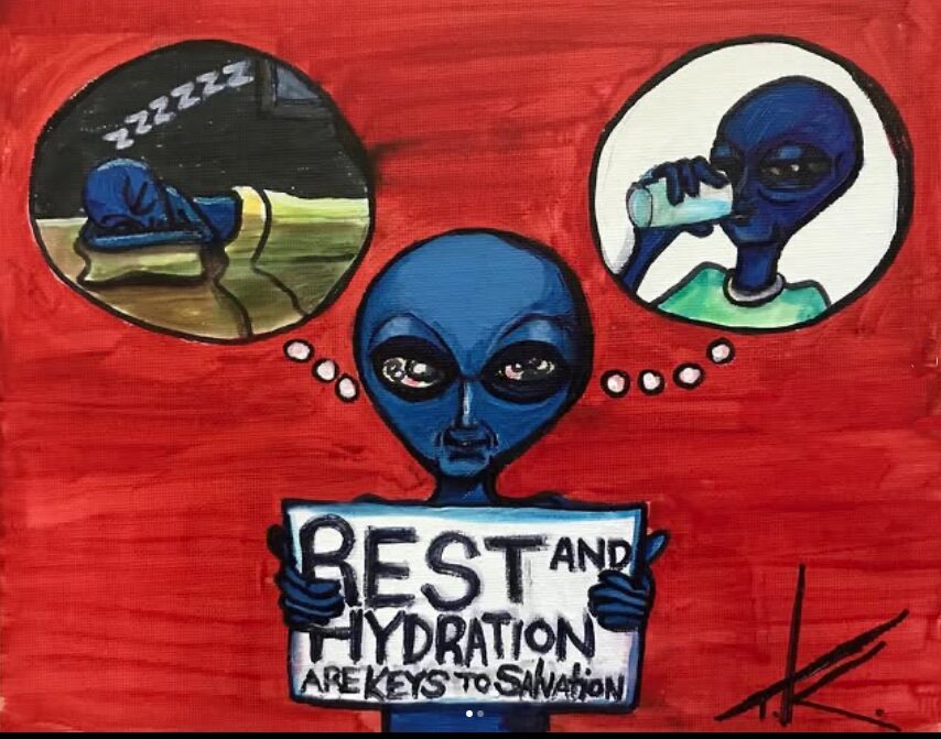 Alien Rest and Hydration acrylic painting by Tim Kelly Similar Alien Life keys to salvation