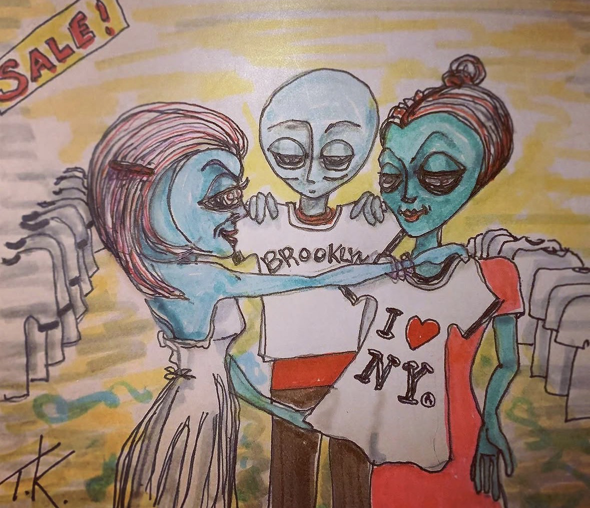 Alien T-shirt sale acrylic painting by Tim Kelly Similar Alien Life Brooklyn