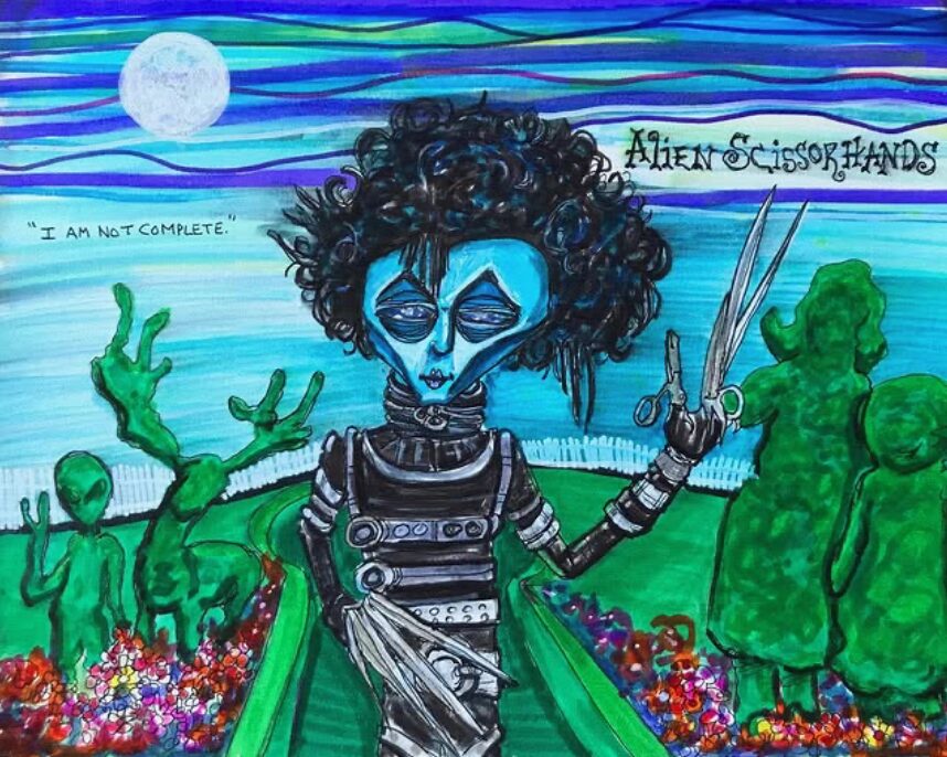 Alien Edward Scissorhands movie acrylic painting by Tim Kelly Similar Alien entertainment johnny Depp