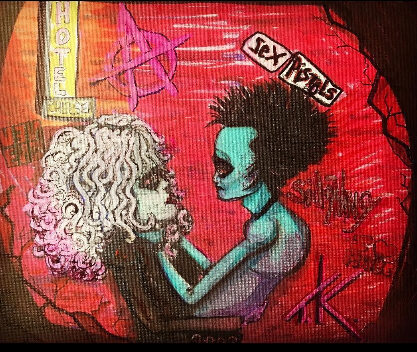 Alien Sid and Nancy acrylic painting by Tim Kelly Similar Alien punk Sex Pistols