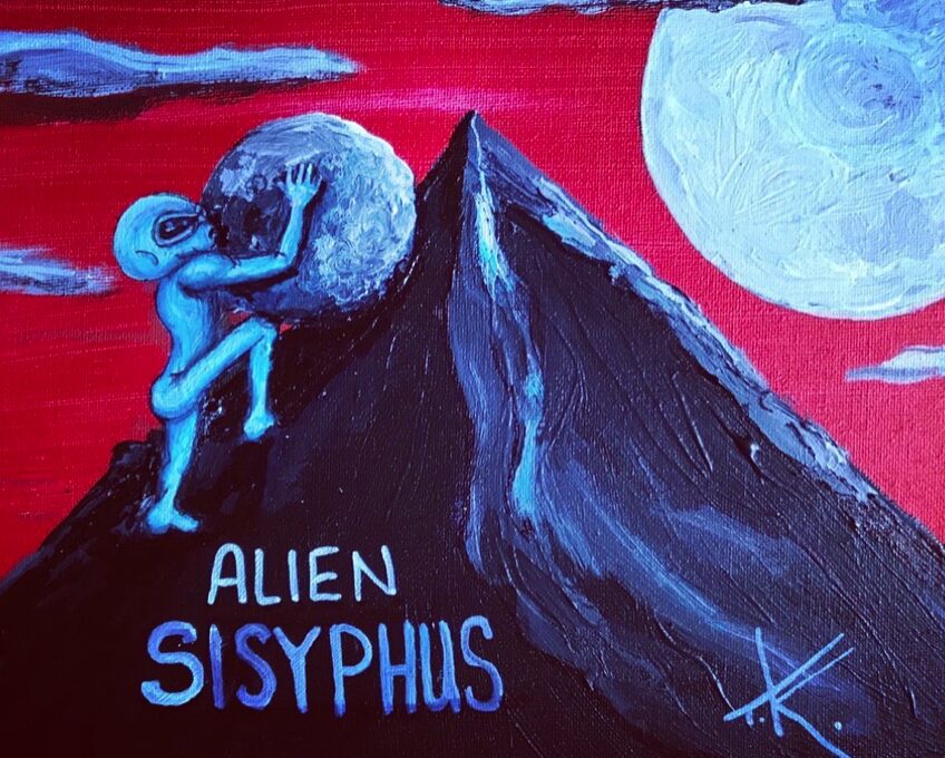 Alien Sisyphus acrylic painting by Tim Kelly Similar Alien