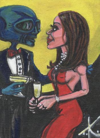 Alien Ball acrylic painting by Tim Kelly Similar Alien entertainment Champagne tuxedo dress