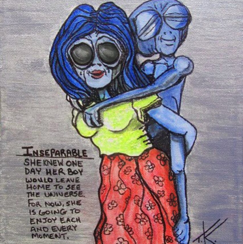 Mom Aliens in Love acrylic painting by Tim Kelly Similar Alien