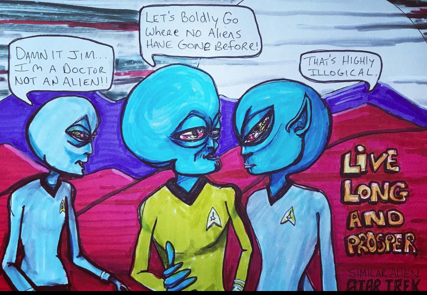 Alien Star Trek TV show acrylic painting by Tim Kelly Similar Alien entertainment live long and prosper